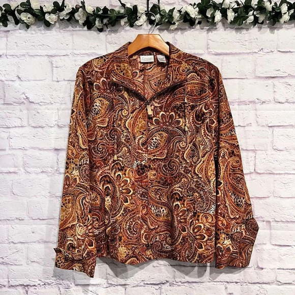 Zenergy by Chico's Paisley Print Zip Front Jacket Size 0 Small Stretch Boho - Picture 1 of 11